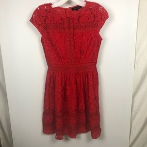New Look Red Lace Floral Short Sleeve Dress Size 2